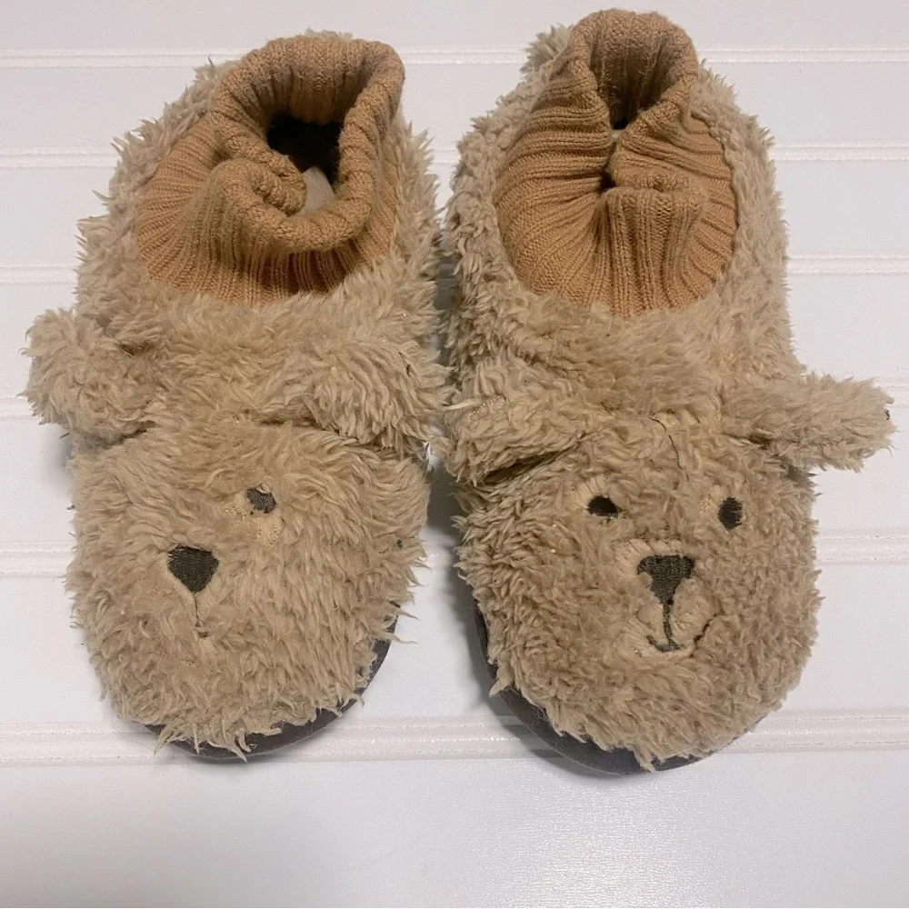 Baby Gap Slippers Slip On XL 11/12 Baby Girl/Boy Tan Bear Plush Cozy Sherpa